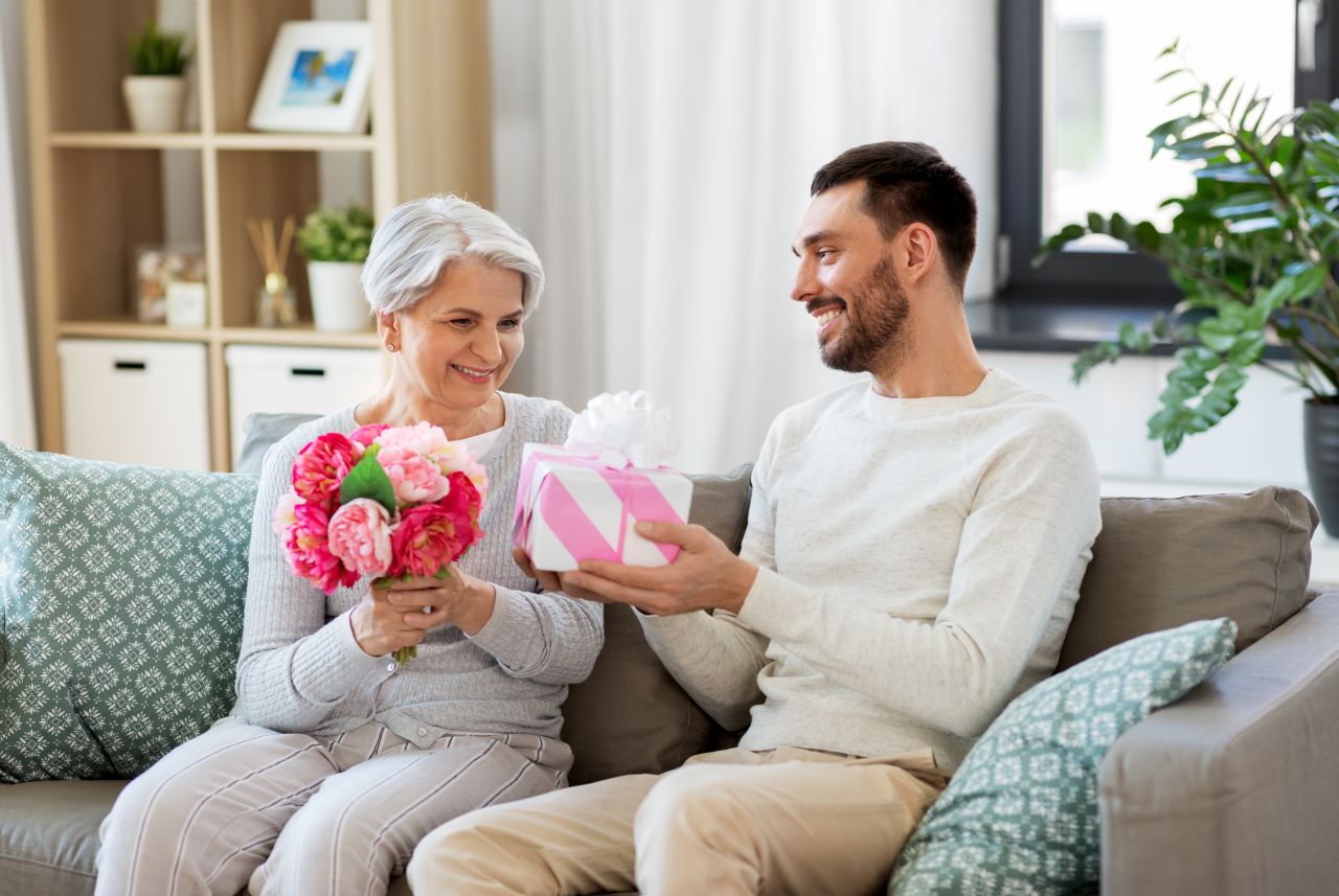 Image of Mother and Son. Gifting for Mother's Day